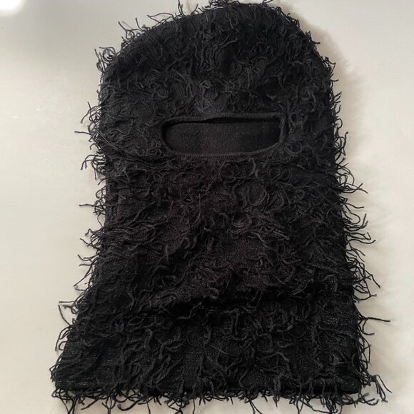 Black Shaggy Knit Balaclava Costume Mask - Picture 1 of 5